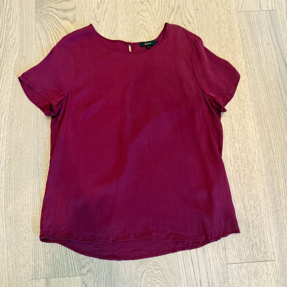 Quince Washable Stretch Silk Tee—Size L